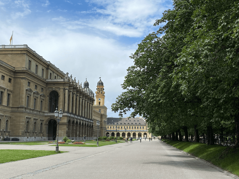 View of Residenz to the left and Hofgarten to the right.